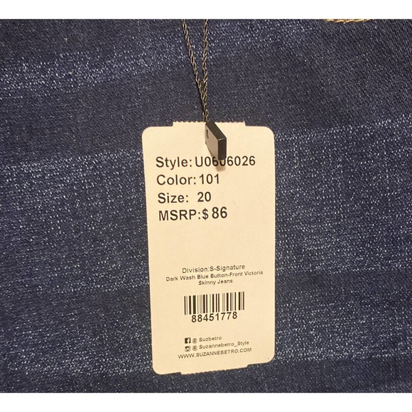 NWT Women’s Plus Size 20 Suzanne Betro High Rise Skinny Jeans Dark Wash - Picture 2 of 7